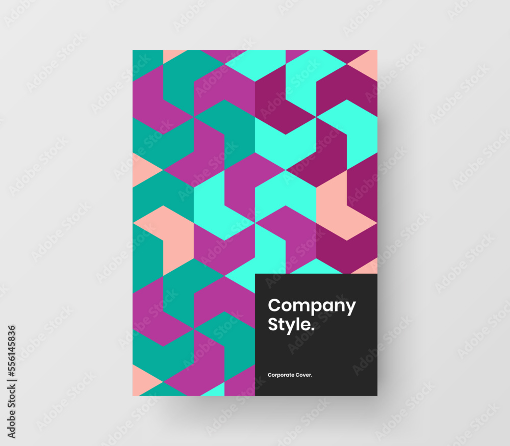 Multicolored booklet A4 vector design template. Minimalistic geometric tiles brochure illustration.