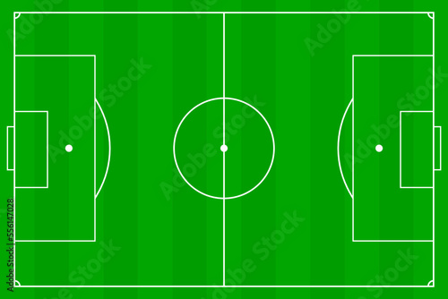 Soccer, football field, infographics, flat, app. Football field with green surface and white markings isolated on white background. Vector illustration of a soccer field 