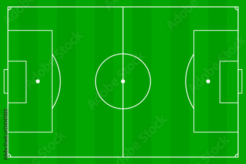 Soccer, football field, infographics, flat, app. Football field with green surface and white markings isolated on white background. Vector illustration of a soccer field
