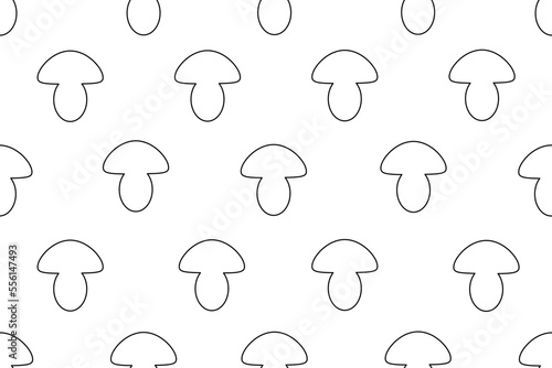 Seamless pattern with white mushrooms outline. Silhouette of mushroom on white background. Wallpaper and bed linen print. 