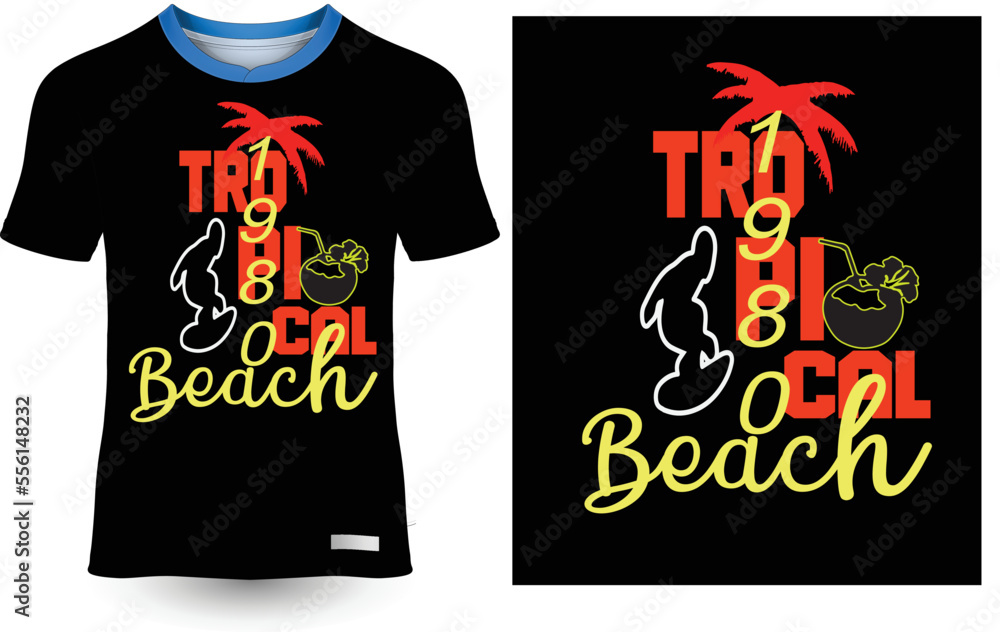 Tro Pi Cal Beach 1980 t-shirt design
 - obrazy, fototapety, plakaty 