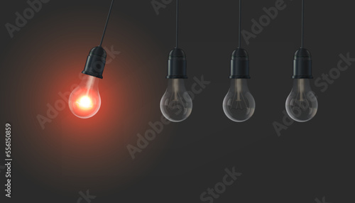 Vector, 3D realistic light bulbs, luminous and non-luminous.