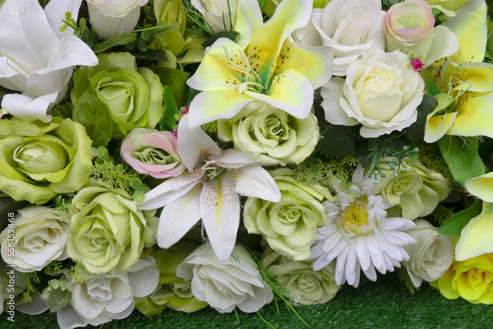 Obraz premium Artificial flowers made of brightly colored fabric