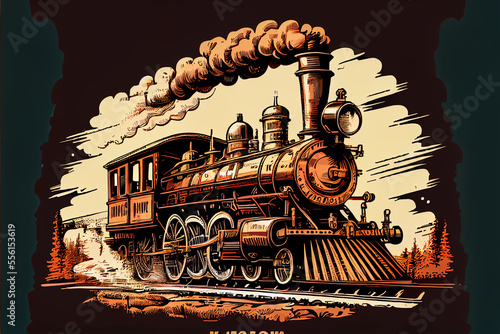 Obraz na plátně Steam locomotive transport sketch
