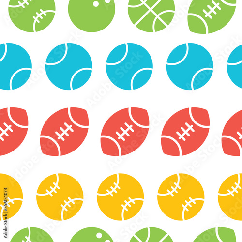 Softball, Bowling Ball, Tennis and Basket ball Icon Seamless Background Pattern.