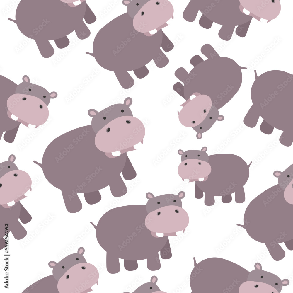 Cartoon Hippo Seamless Background Pattern