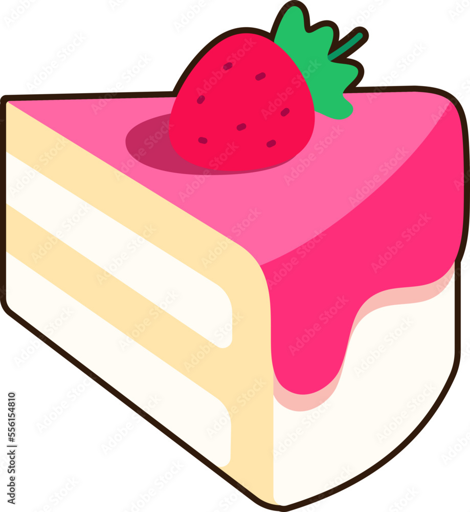 A piece of Vanilla Strawberry Cake tilted slightly upward Dessert Icon Element illustration Flat Sticker Black Style A piece of Vanilla Strawberry Cake tilted slightly upward Dessert Icon Element illustration Flat Sticker Black Style