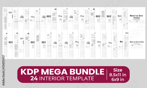 interior Mega Bundle and nanny log book toddler, Recipe Book Planner, Houseplant Journal and Care Logbook, Fitness Planner, Coffee Tasting Logbook Template Design for your KDP Business KDP