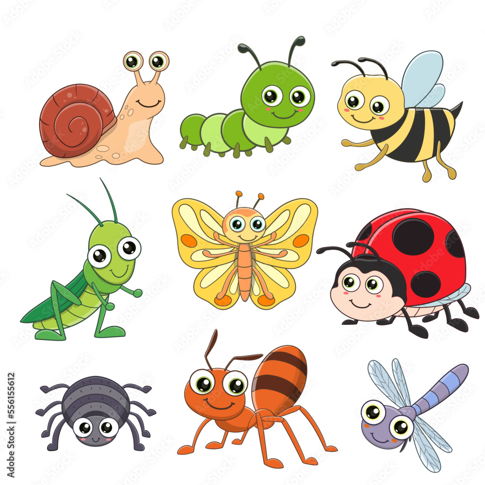 vector illustration of cute insect cartoon collection set vector illustration of cute insect cartoon collection set