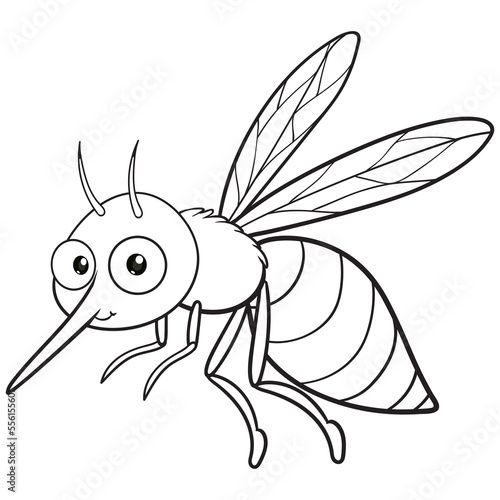 coloring pages or books for kids. cute mosquito cartoon. isolated on black and white
