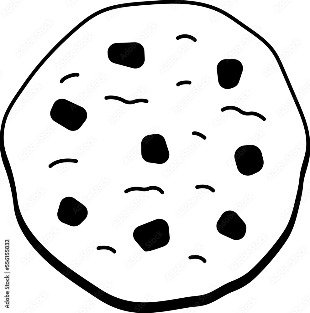 Fototapeta premium Vanilla Chocolate Chip Cookie Dessert Icon Element illustration Semi-Solid Black and White