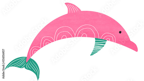 Cute pink watercolour dolphin. 