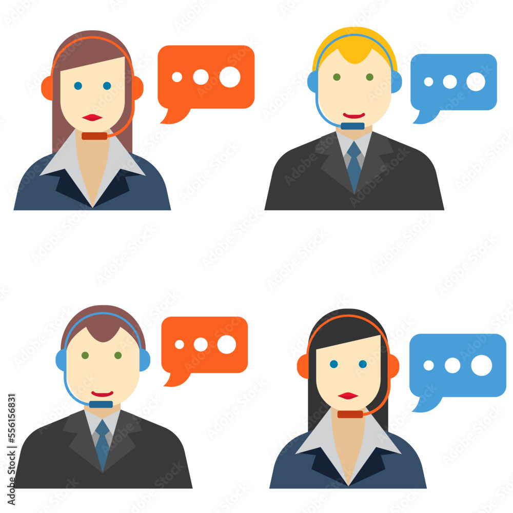 Male and female call center avatar icons with a faceless man and woman wearing headsets with colorful speech bubbles conceptual of client services and communication
Male and female call center avatar icons with a faceless man and woman wearing headsets with colorful speech bubbles conceptual of client services and communication