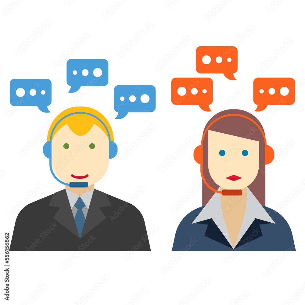Male and female call center avatar icons with a faceless man and woman wearing headsets with colorful speech bubbles conceptual of client services and communication
Male and female call center avatar icons with a faceless man and woman wearing headsets with colorful speech bubbles conceptual of client services and communication