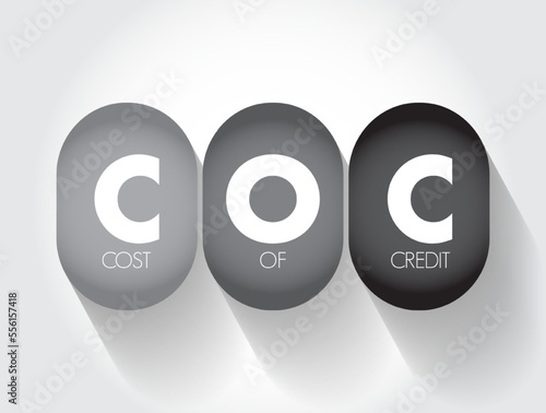 COC Cost Of Credit - expenses charged to the borrower in a credit agreement, acronym text concept background