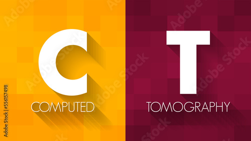 CT Computed Tomography - medical imaging technique used in radiology to obtain detailed internal images of the body, acronym text concept background