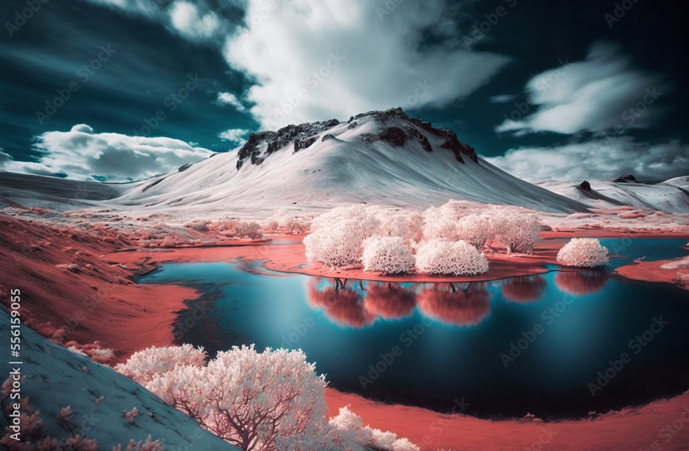 landscape of the volcano,landscape with mountains and snow,landscape with mountains,lake in mountains,pink mountains