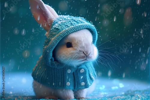 White rabbit with a christmas. AI generated art illustration.