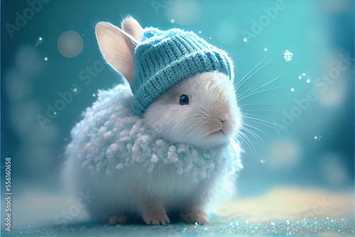 White rabbit with a christmas. AI generated art illustration.