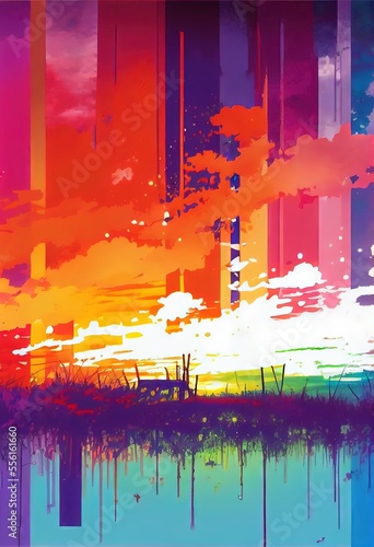 Abstract city skyline. AI generated art illustration.