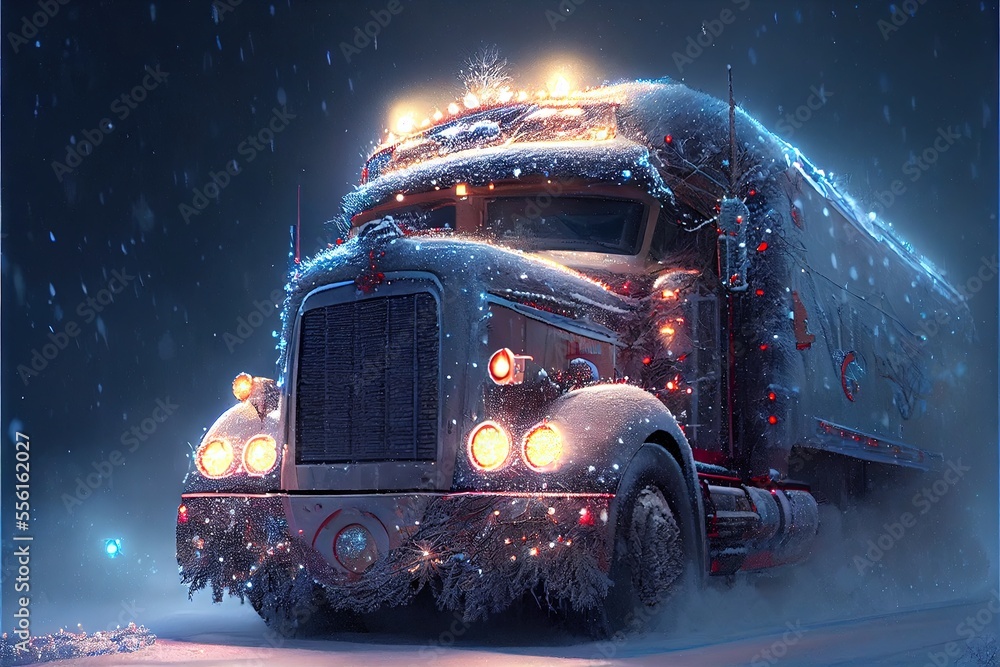 Truck in the snow. AI generated art illustration.
Truck in the snow. AI generated art illustration.
