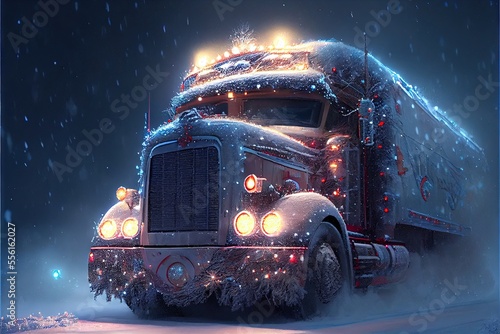 Truck in the snow. AI generated art illustration.  