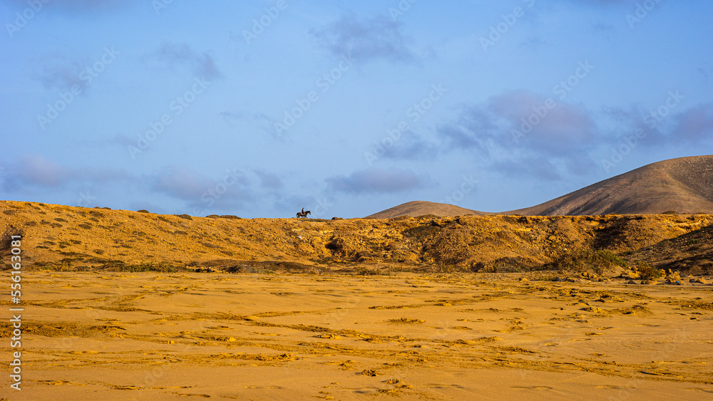 Fototapeta premium Virgin nature of Fuerteventura. Desert landscape of Spanish countryside, Canary Islands, Spain