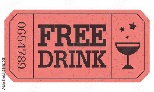 Ticket, Retro ticket, free drink, free drink ticket.	