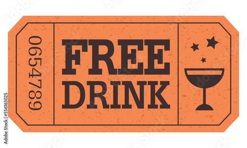 Ticket, Retro ticket, free drink,  free drink ticket.