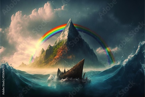 rainbow in the mountains by the ocean
