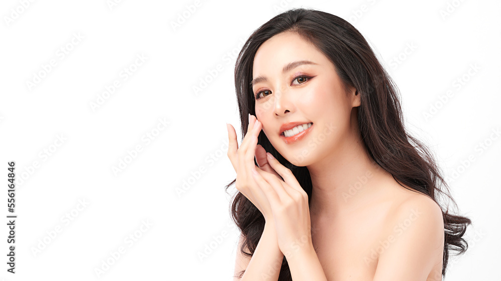 Beautiful young asian woman with clean fresh skin on white background, Face care, Facial treatment, Cosmetology, beauty and spa, Asian women portrait. Beautiful young asian woman with clean fresh skin on white background, Face care, Facial treatment, Cosmetology, beauty and spa, Asian women portrait.