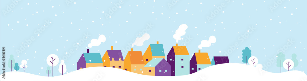 Winter snowy landscape  flat illustration