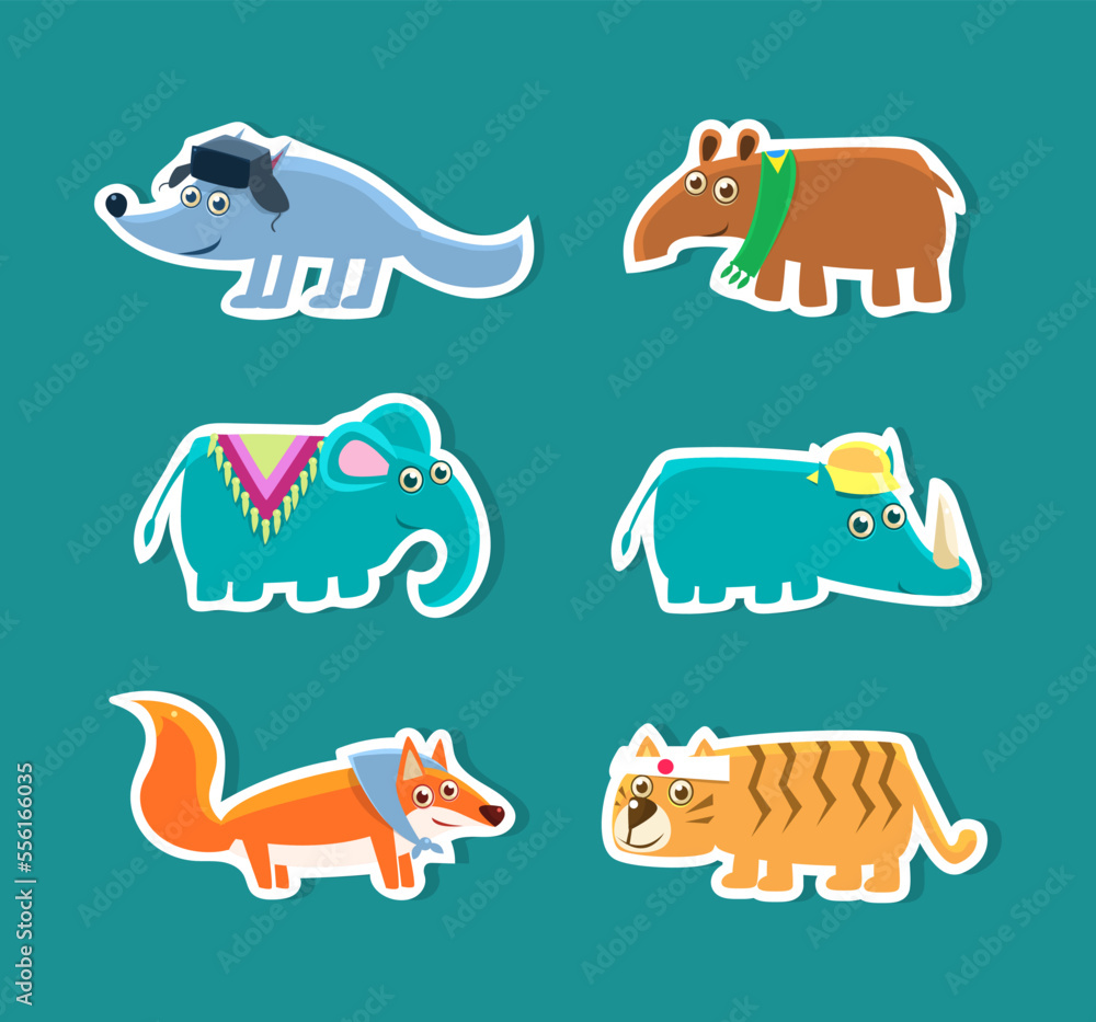 Cute Animal Characters with Pretty Snout Vector Sticker Set. Cute Animal Characters with Pretty Snout Vector Sticker Set.