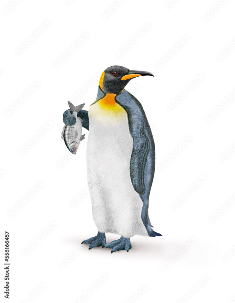 Fototapeta premium manchot empereur, poisson, marbré, dans la main, antarctique, frigide, neige, faune, illustration, arctique, hiver, blanc, glace, animal, naturearctique, hiver, blanc, glace, animal, nature