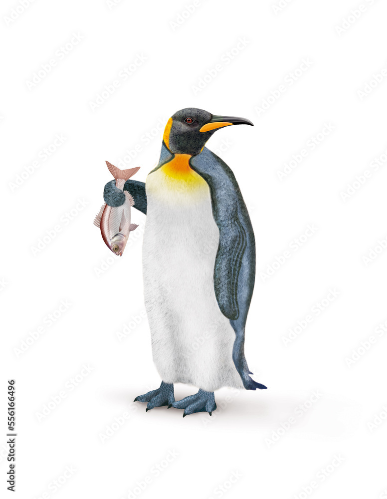 Fototapeta premium manchot, empereur, poisson, pageote , dans la main, demander, antarctique, frigide, neige, faune, illustration, arctique, hiver, blanc, glace, animal, nature