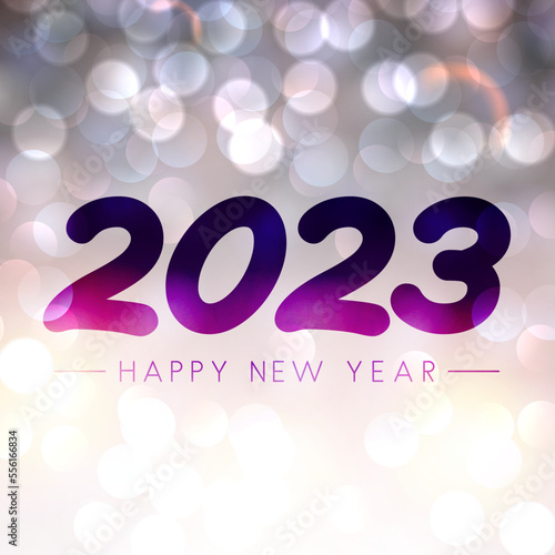 Banner with 2023 happy new year sign on sweaty grass.