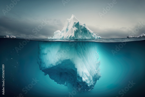 Fotografiet a huge white iceberg on the surface of the ocean. Generative AI