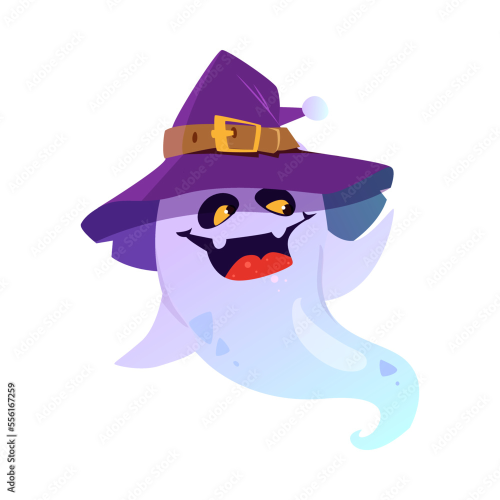 Creepy Ghost in Witch Purple Hat as Game Character Vector Illustration