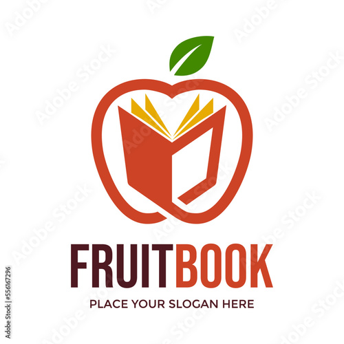 Fruit book vector logo template. This design use apple symbol. Suitable for food or business.