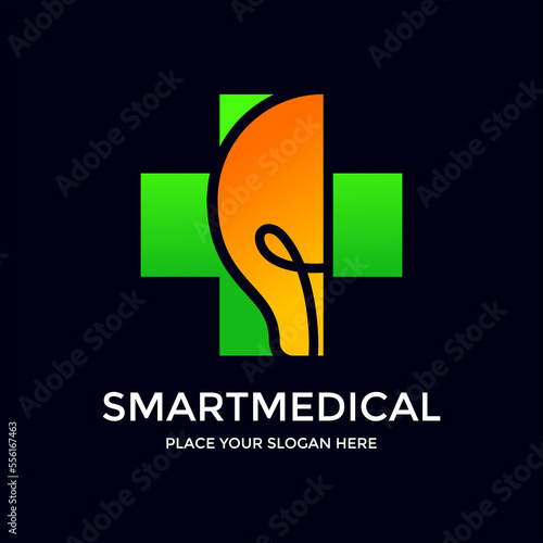 Smart medical vector logo template. This design use lamp and cross health symbol. Suitable for clinic or medication.