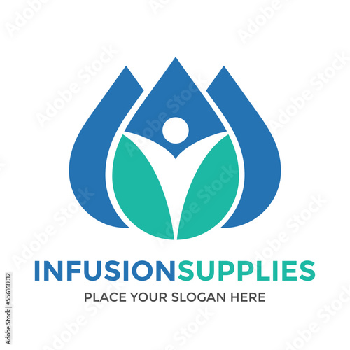 Infusion supplies vector logo template. This design use water symbol. Suitable for medical.