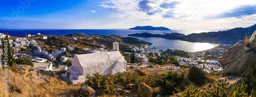 Breathtaking panoramic  view of Ios island. Chora village with churches and whitwashed houses. Popular tourist destination in Cyclades, Greece photo