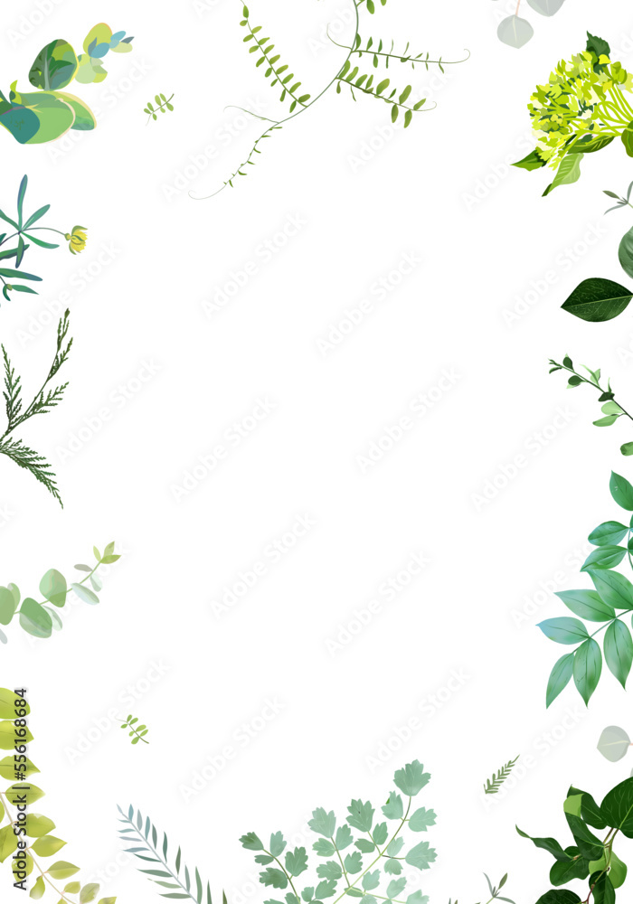 Greenery, plants and hydrangea vector design square invitation frame