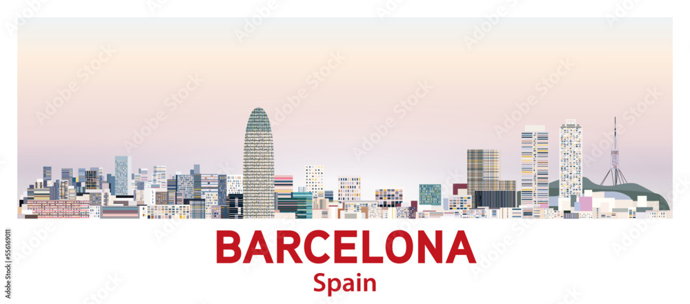Barcelona skyline in bright color palette vector illustration