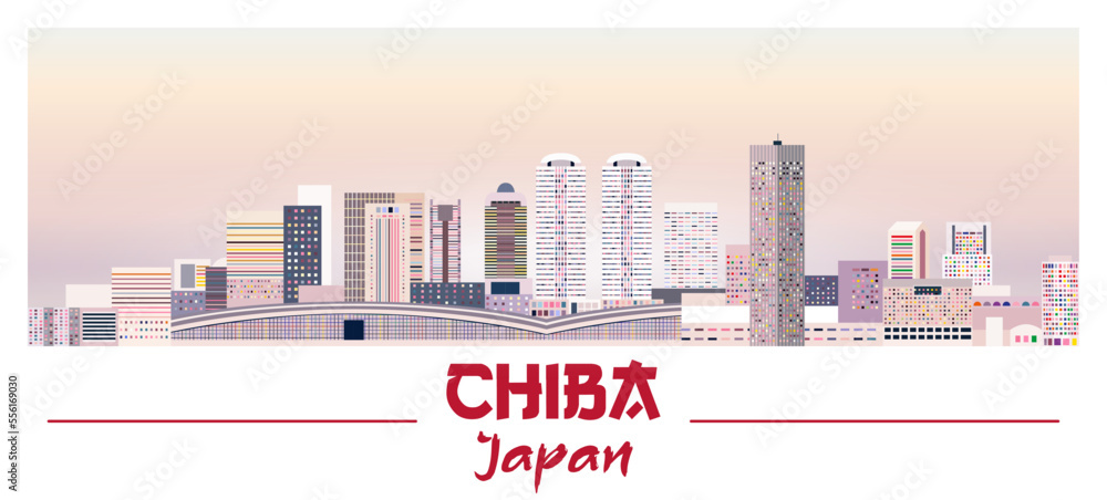 Chiba skyline in bright color palette vector illustration