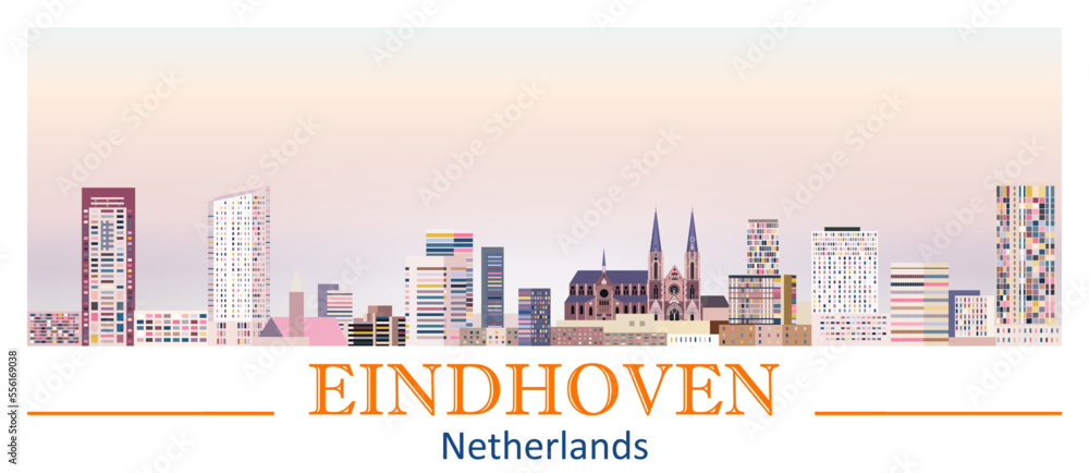 Eindhoven skyline in bright color palette vector illustration