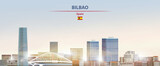 Bilbao cityscape on sunrise sky background with bright sunshine. Vector illustration