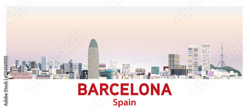 Barcelona skyline in bright color palette vector illustration