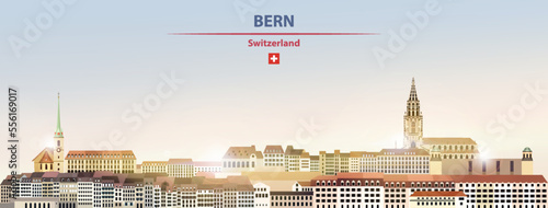 Bern cityscape on sunrise sky background with bright sunshine. Vector illustration