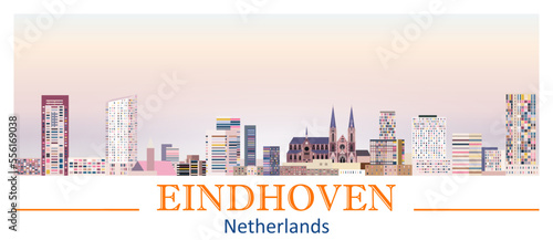 Fotografie Eindhoven skyline in bright color palette vector illustration